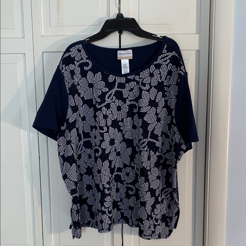 Alfred Dunner 2X Blue Scoop Neck Short Sleeve Top EUC